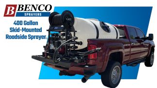 400 Gallon Skid-mounted pickup sprayer can be easily removed with a forklift