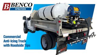 BENCO Sprayers deicing trailer with independent left and right roadside spray tips