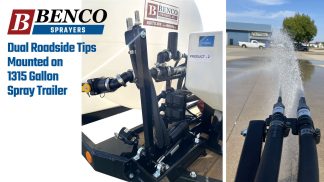 Dual zone motorized spray boom in action on a BENCO 1315 gallon spray trailer