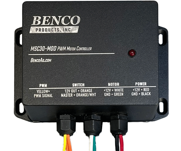 BENCO MSC30-MOD Motor Controller uses a PWM signal from your field computer to vary the output of your pump and control your application rate.