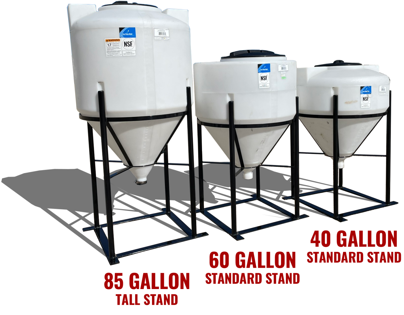 Comparison of Standard 40, 60, or 80 gallon cone tank stands
