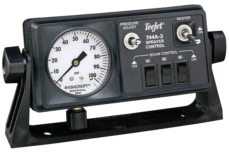 TeeJet 744a Spray Control 3 section control, pressure adjustment, and a analog pressure gauge